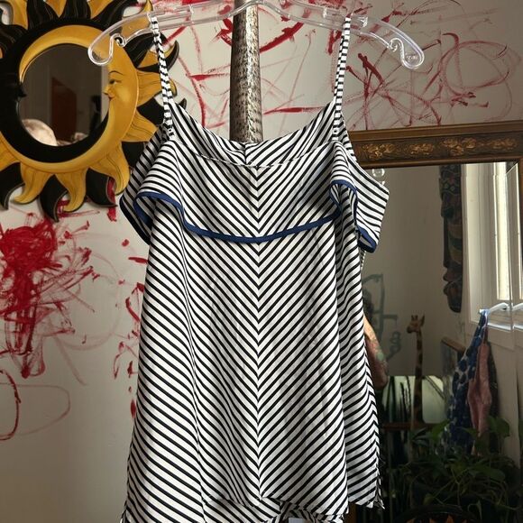 Ann Taylor Black and White Striped Blouse w Blue Accents M - Picture 16 of 16